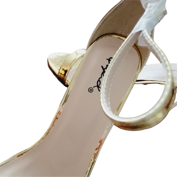 Qupid Gold Vegan Patent Leather Ankle Straped Stilettos - Picture 6 of 7